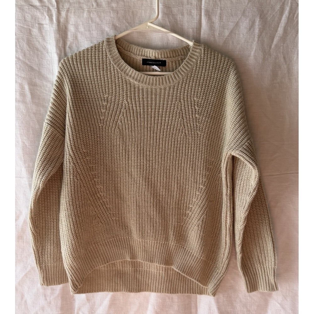 Atmosphere Beige Gold Metallic Knit Sweater Womens Large Long‎ Sleeve Shimmer